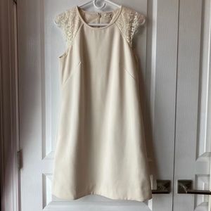 J Crew Ivory Lace Cap Sleeve Shift Dress Sz 4 w/ pockets